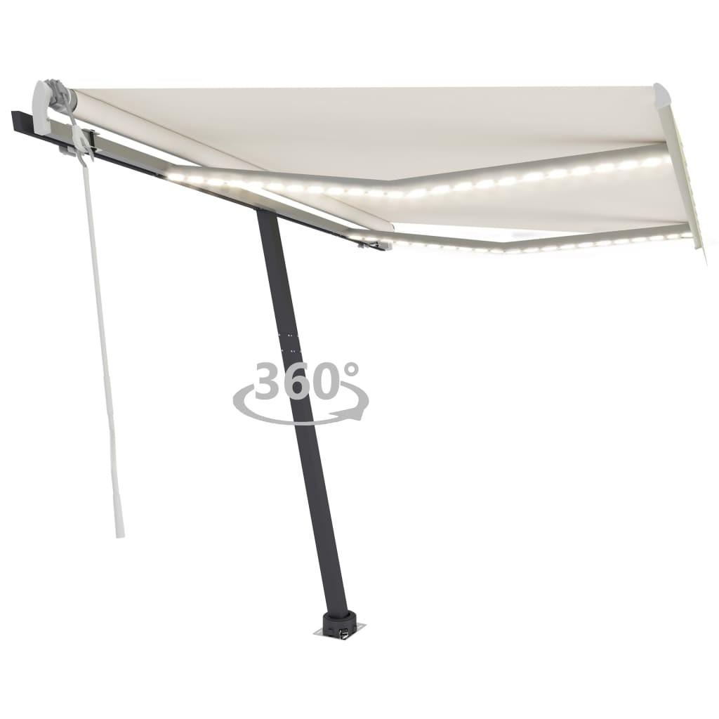 Markise m. LED-lys 350x250 cm manuel betjening cremefarvet