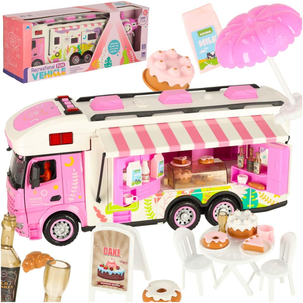 Fjernstyret autocamper 2,4 GHz med lys, lyde og tilbehør - pink
