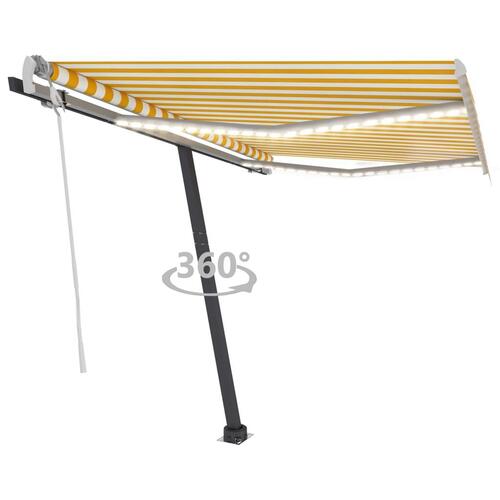 Markise m. LED-lys 350x250 cm manuel betjening gul og hvid