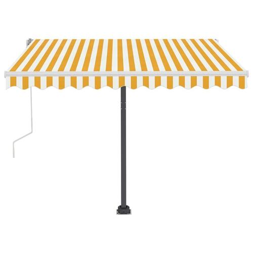 Markise m. LED-lys 350x250 cm manuel betjening gul og hvid