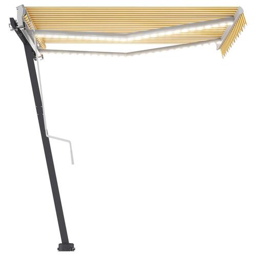 Markise m. LED-lys 350x250 cm manuel betjening gul og hvid