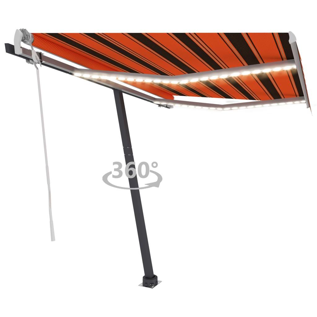 Markise m. LED-lys 350x250 cm manuel betjening orange og brun