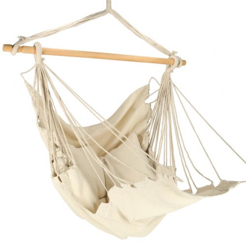 Hængekøje-stol med fodstøtte – boho loungestol 130 cm, beige