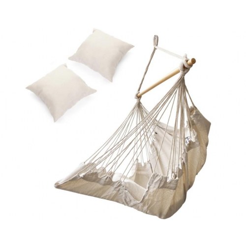 Hængekøje-stol med fodstøtte – boho loungestol 130 cm, beige