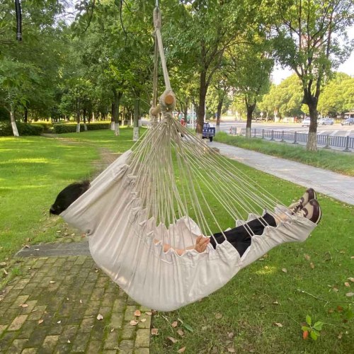 Hængekøje-stol med fodstøtte – boho loungestol 130 cm, beige