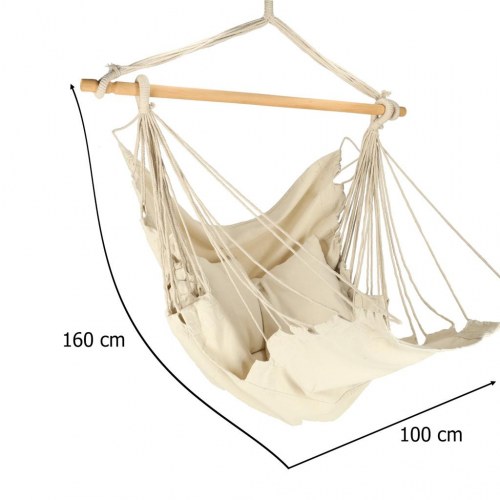 Hængekøje-stol med fodstøtte – boho loungestol 130 cm, beige