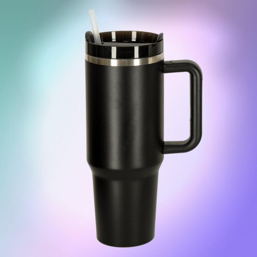 Termokop med sugerør og hank 1,2 l - sort