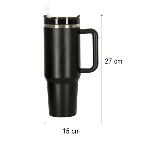 Termokop med sugerør og hank 1,2 l - sort