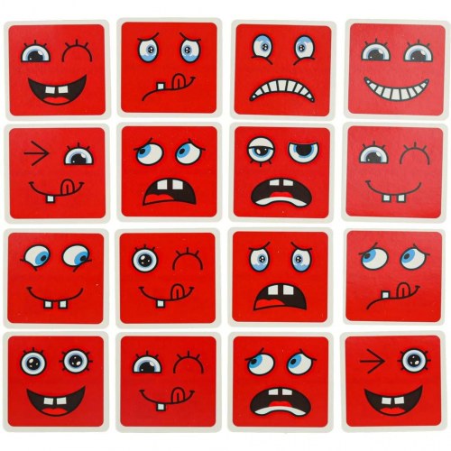 Puslespil med skiftende ansigter – kreative klodser og kort (64 kort, 16 klodser)