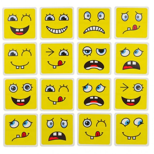 Puslespil med skiftende ansigter – kreative klodser og kort (64 kort, 16 klodser)