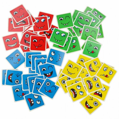 Puslespil med skiftende ansigter – kreative klodser og kort (64 kort, 16 klodser)