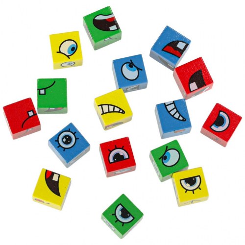 Puslespil med skiftende ansigter – kreative klodser og kort (64 kort, 16 klodser)