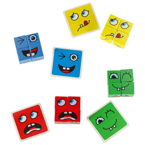 Puslespil med skiftende ansigter – kreative klodser og kort (64 kort, 16 klodser)