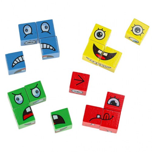 Puslespil med skiftende ansigter – kreative klodser og kort (64 kort, 16 klodser)