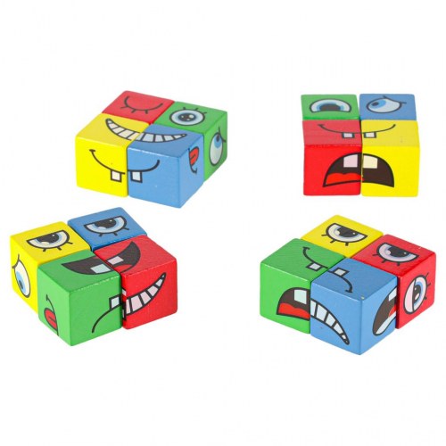 Puslespil med skiftende ansigter – kreative klodser og kort (64 kort, 16 klodser)