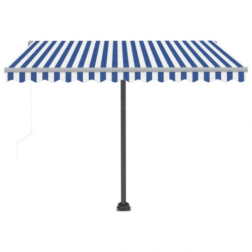 Fritstående markise 350x250 cm automatisk betjening blå og hvid