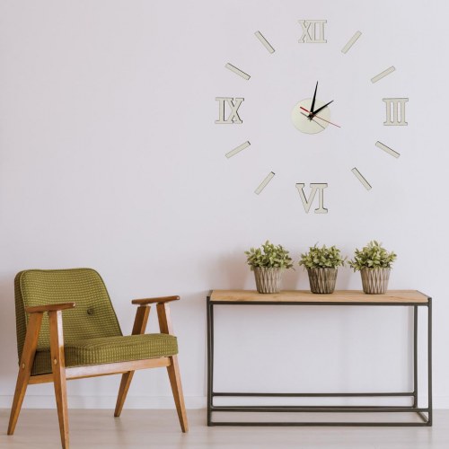 Vægur sølv med romertal – selvklæbende, 70–130 cm