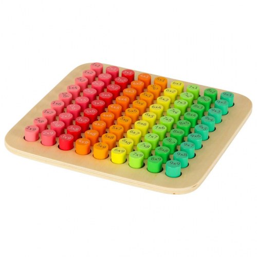 Lærtavle i træ – gangetabel til 100, runde brikker