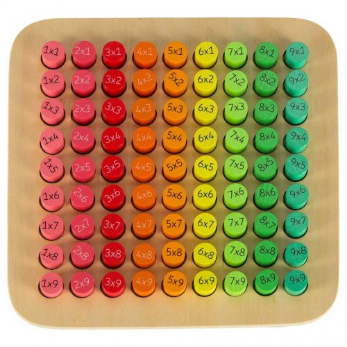 Lærtavle i træ – gangetabel til 100, runde brikker