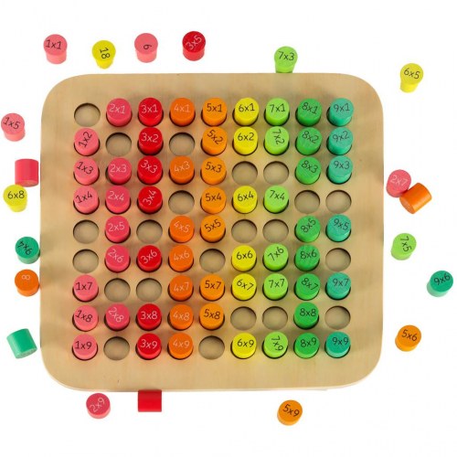 Lærtavle i træ – gangetabel til 100, runde brikker