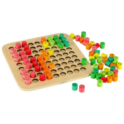 Lærtavle i træ – gangetabel til 100, runde brikker
