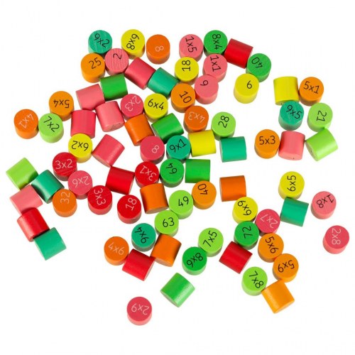 Lærtavle i træ – gangetabel til 100, runde brikker