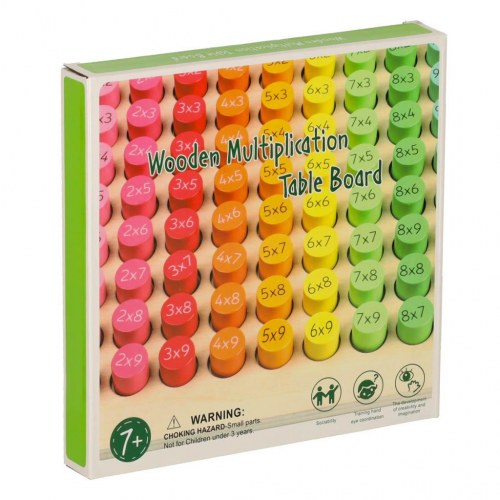 Lærtavle i træ – gangetabel til 100, runde brikker
