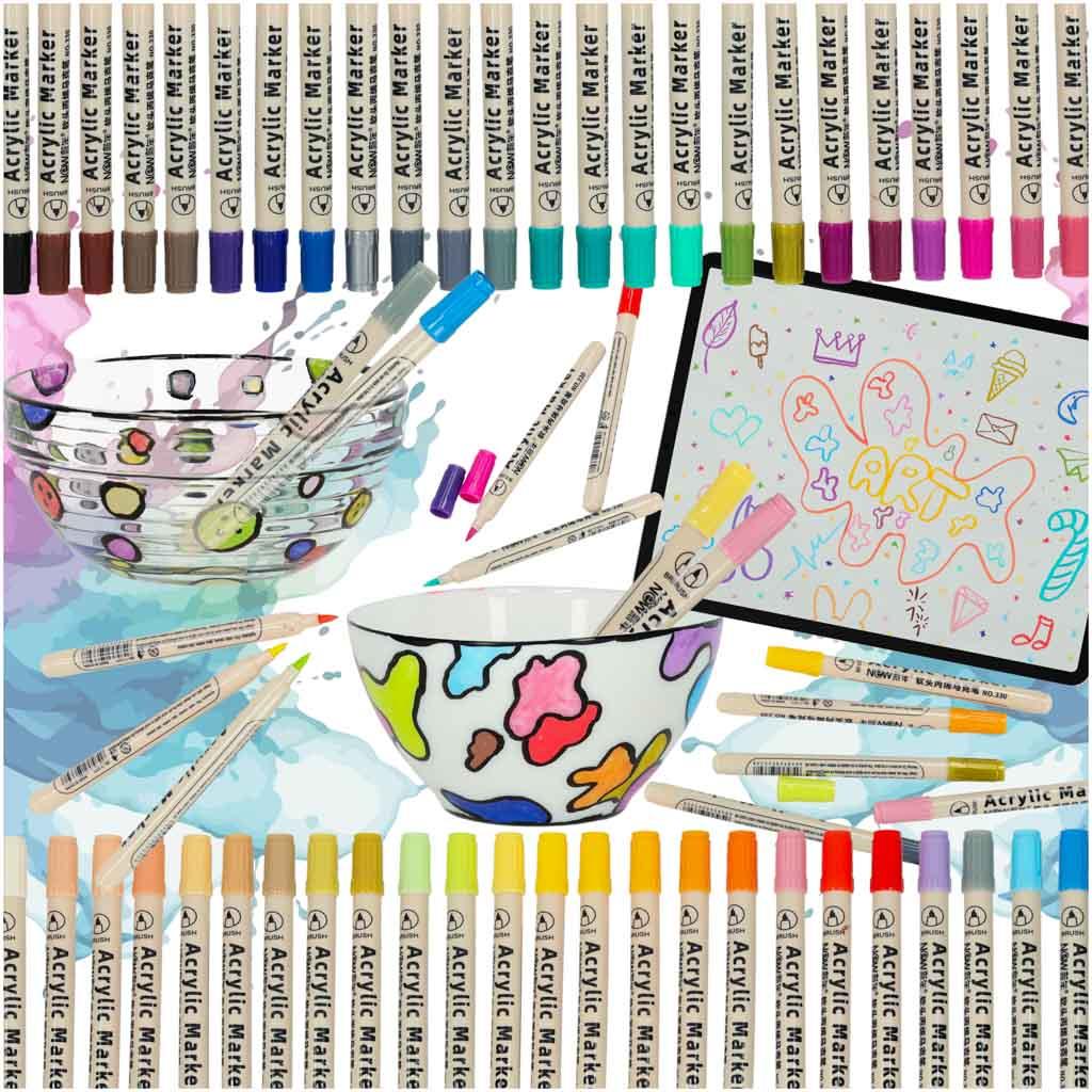 Akryl tuscher – vandfaste DIY markere, 48 farver