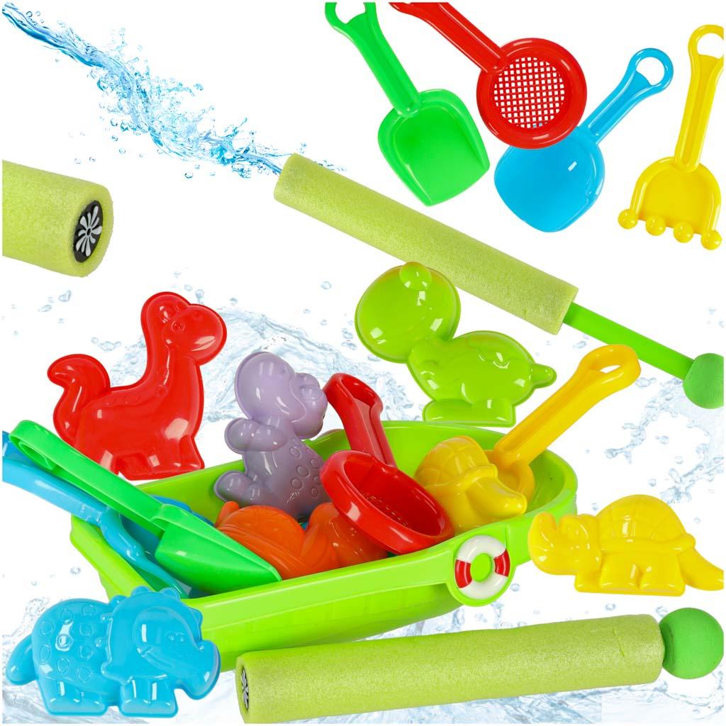 Sandkasse sæt med båd, vandpistol og forme – 12 dele
