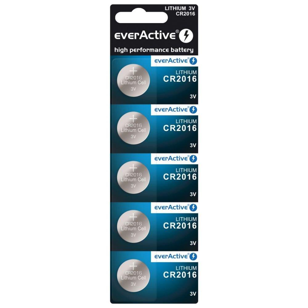 Knappcelle batteri CR2016 3V - EverActive, 5‑pak