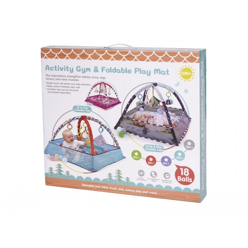 Legetæppe med legehave og bolde – lyserød aktivitetsmåtte 76×76 cm