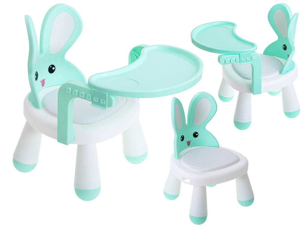 Høj stol til fodring og leg - kanin stol med bord, mint