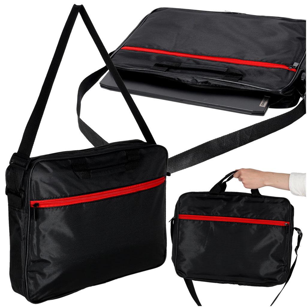 Laptop taske 15,6" - sort skuldertaske/briefcase med rød lynlås