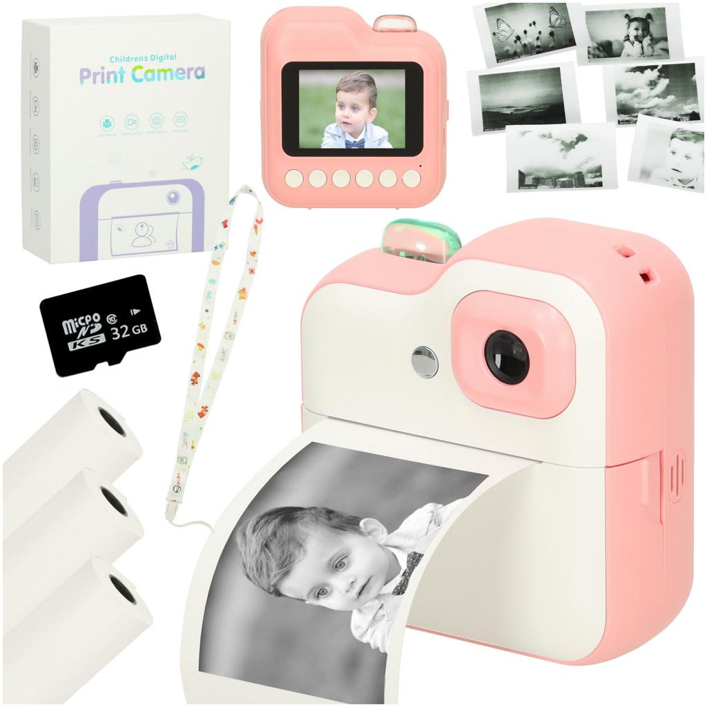 Polaroidkamera til børn med termisk printer 24 MP - pink, 32 GB