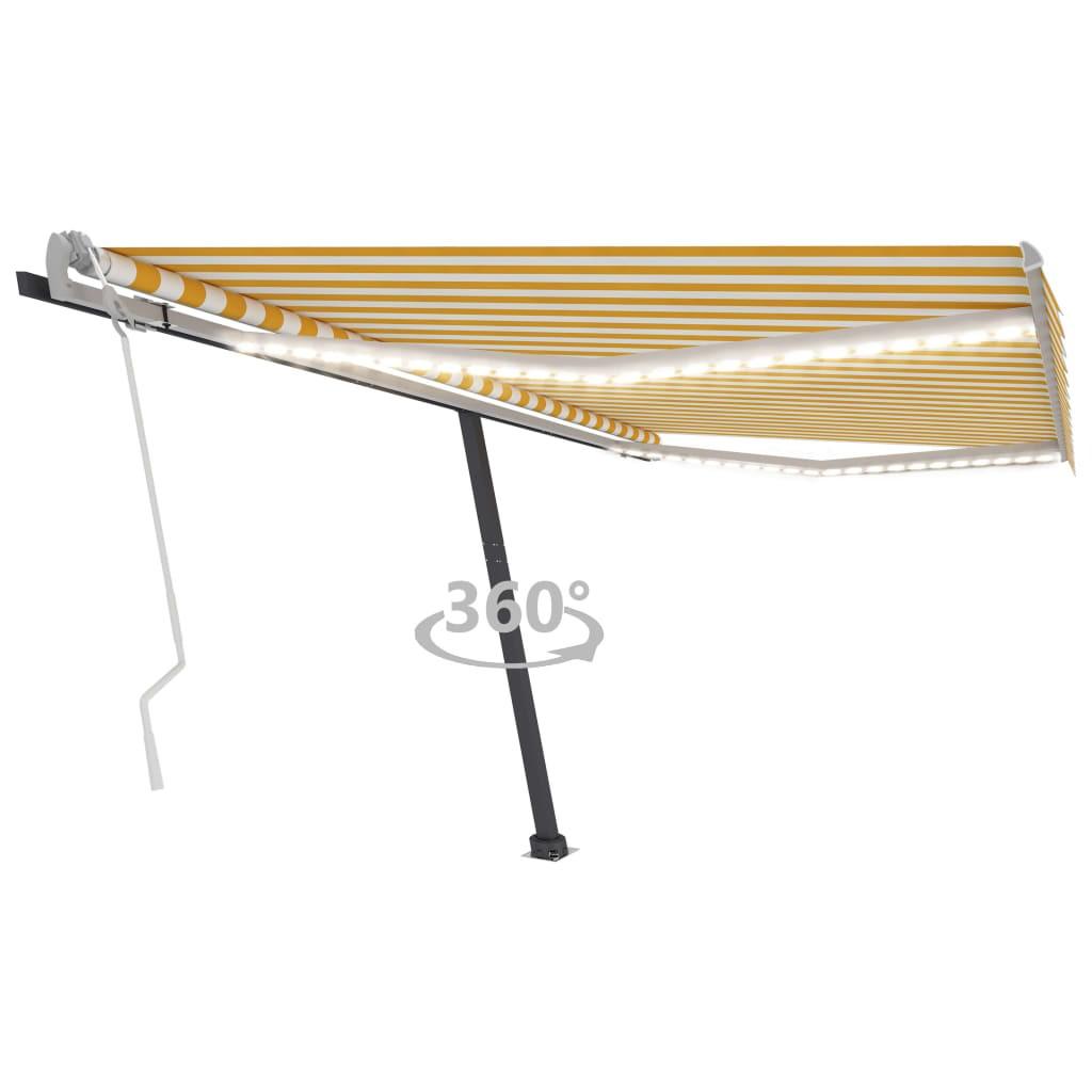 Markise m. LED-lys 400x300 cm manuel betjening gul og hvid