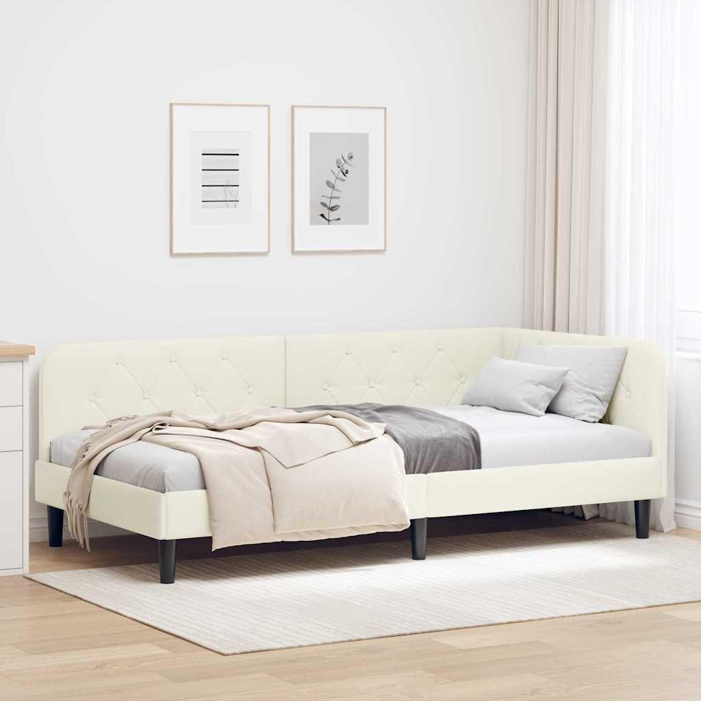 Hjørnesengramme i fløjl - creme 100 x 200 cm, L-formet daybed