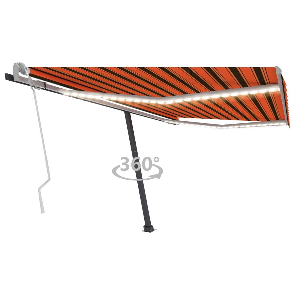 Markise m. LED-lys 400x300 cm manuel betjening orange og brun