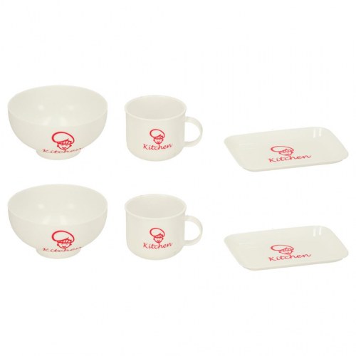 Legetøjskøkken – sæt med gryder, service og tilbehør, 35 dele (rød)