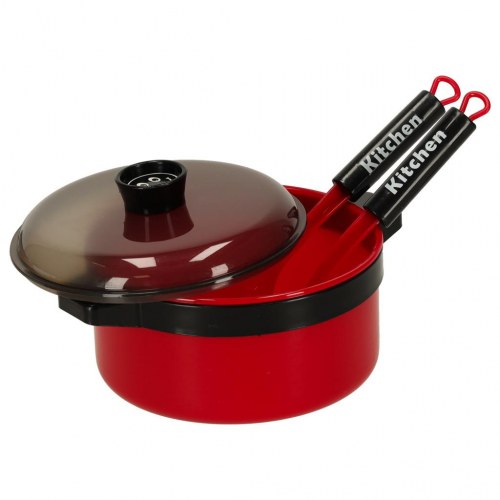 Legetøjskøkken – sæt med gryder, service og tilbehør, 35 dele (rød)