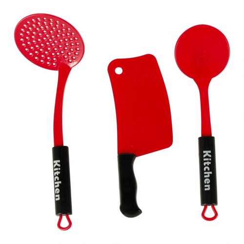 Legetøjskøkken – sæt med gryder, service og tilbehør, 35 dele (rød)