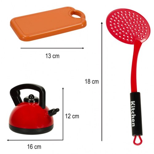 Legetøjskøkken – sæt med gryder, service og tilbehør, 35 dele (rød)