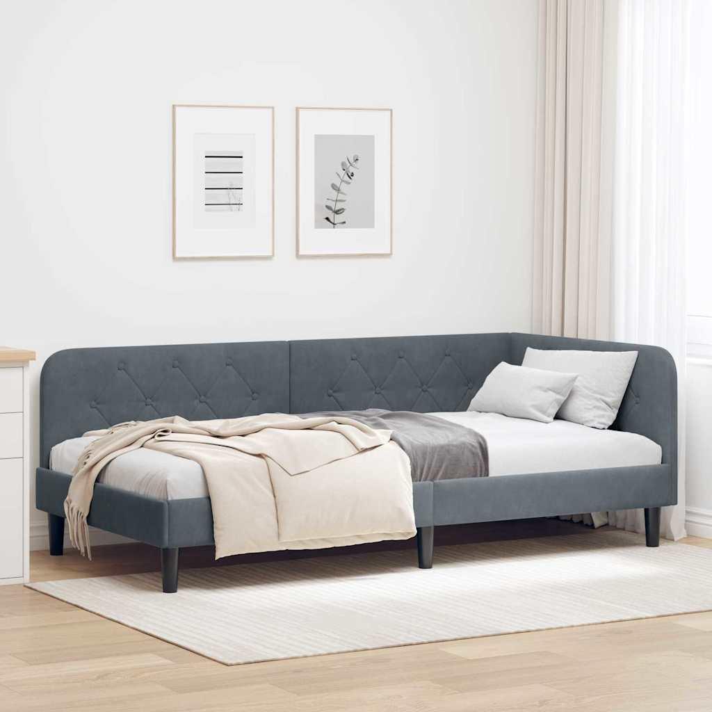 Hjørnesengramme med hovedgærde Mørkegrå 100 x 200 cm Fløjl