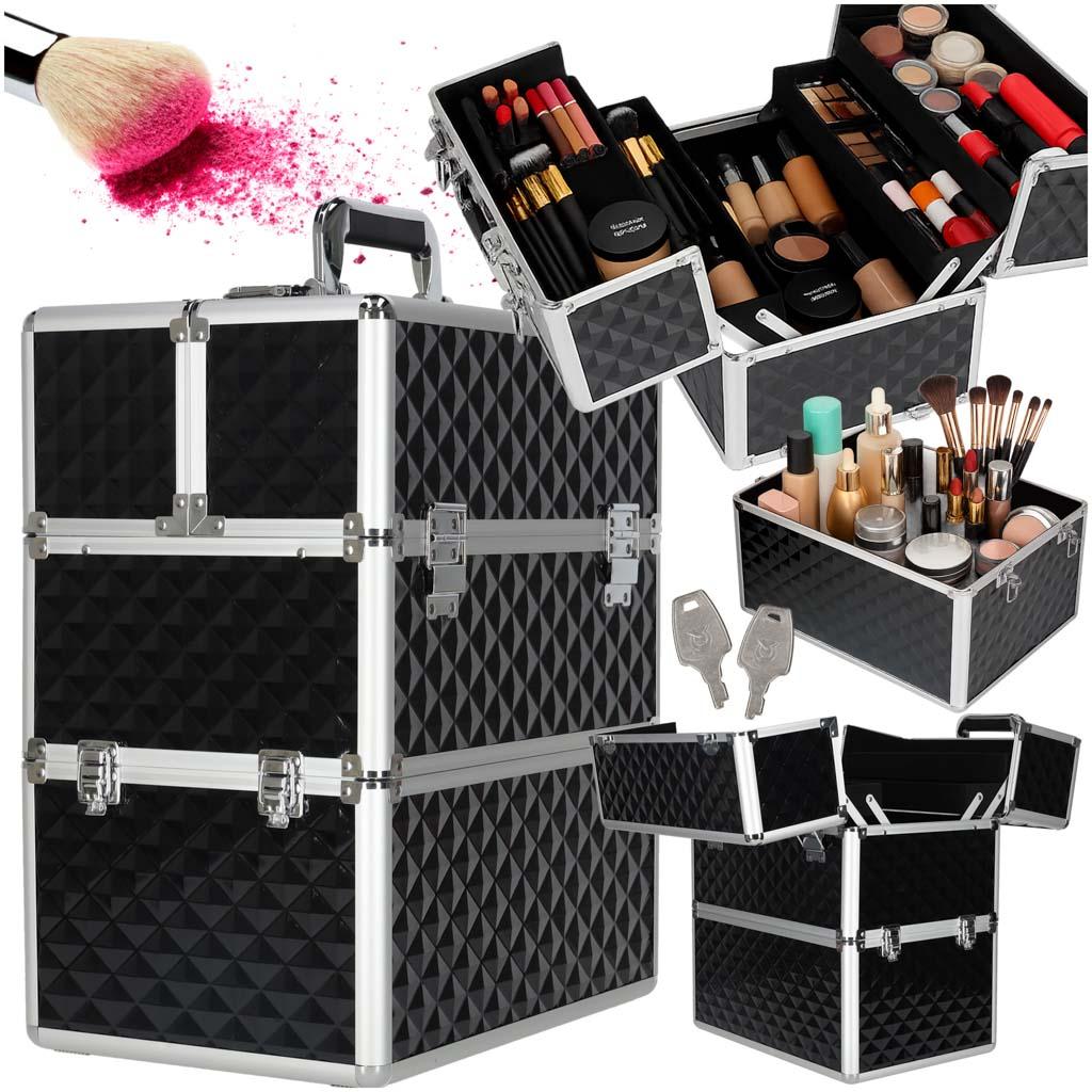 Makeupkuffert XXL - kosmetik organizer i sort 3D-design