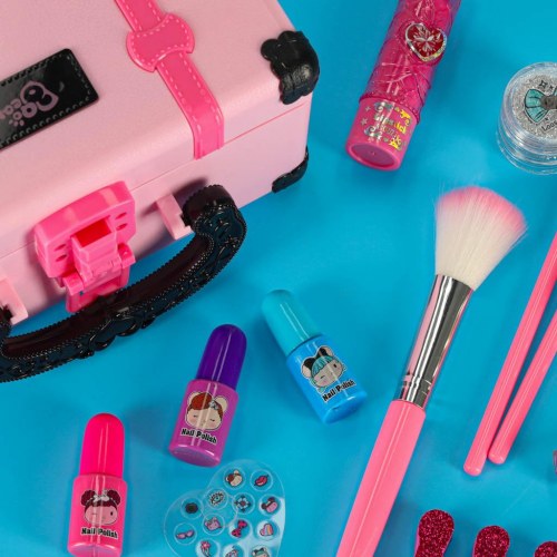 Makeup kuffert til børn – sminke- og neglesæt med spejl (pink)