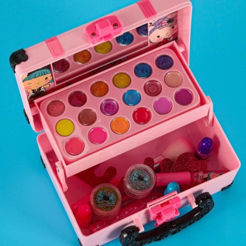 Makeup kuffert til børn – sminke- og neglesæt med spejl (pink)