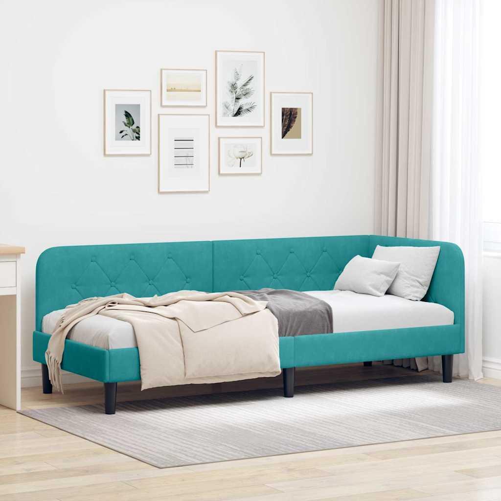 Hjørnesengramme med hovedgærde Turkis 80 x 200 cm Fløjl