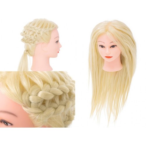 Frisør træningshoved – naturligt blond hår, 60–70 cm