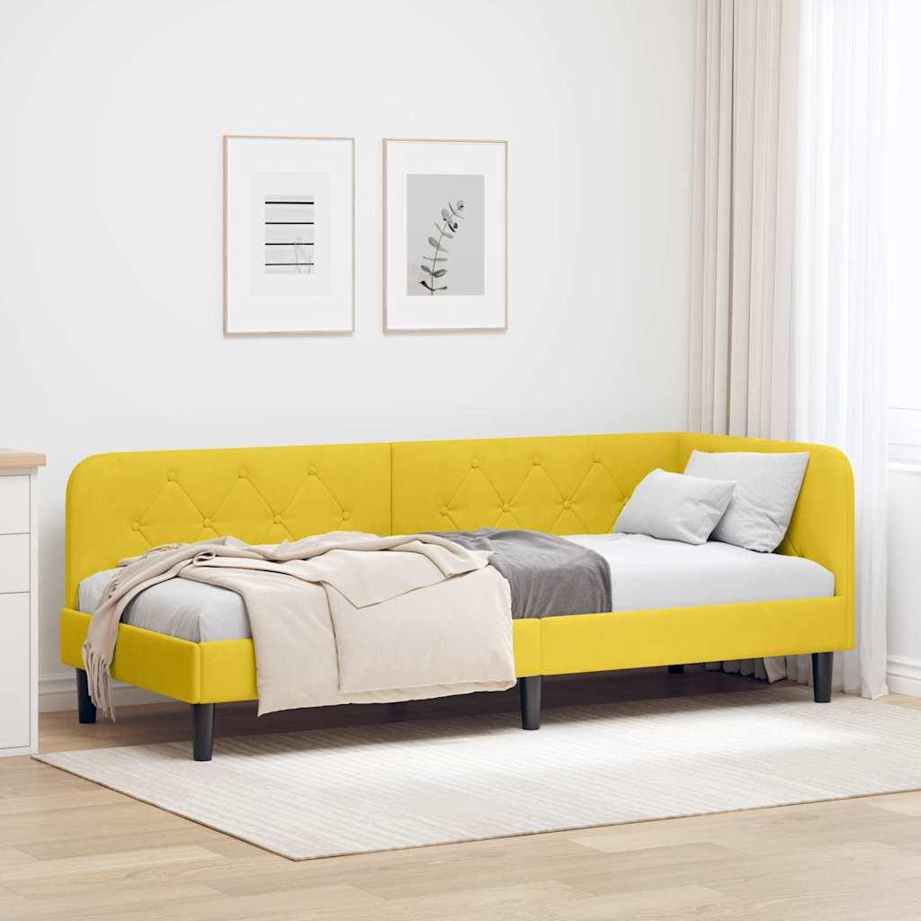Hjørnesengramme med hovedgærde Gul 80 x 200 cm Fløjl