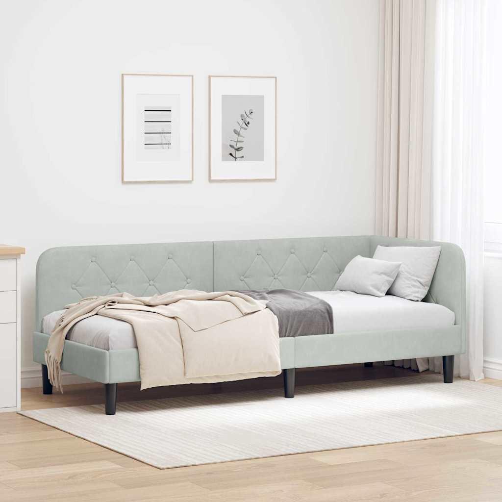 Hjørnesengramme med hovedgærde Lysegrå 80 x 200 cm Fløjl
