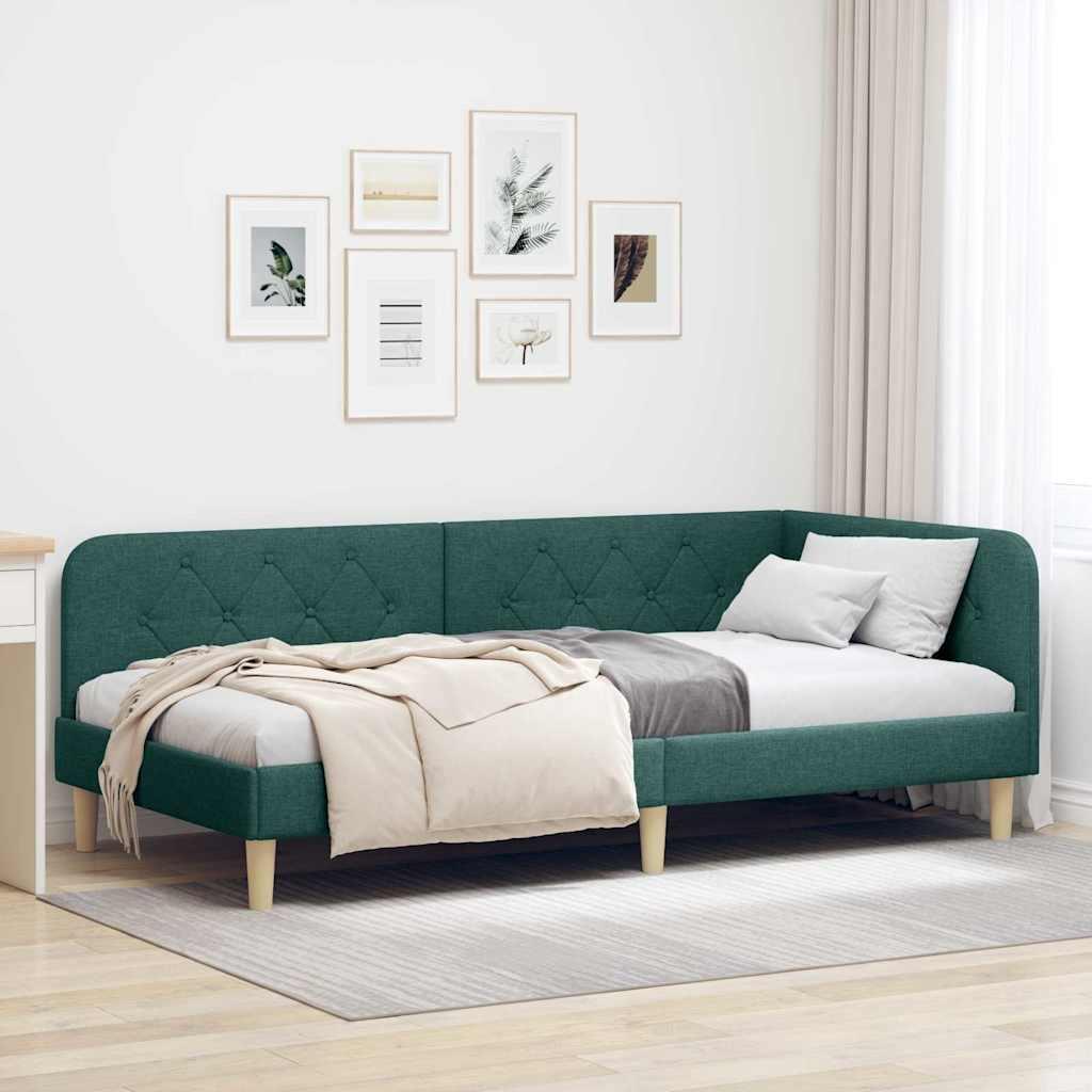 Hjørnesengramme med hovedgærde Mørkegrøn 100 x 200 cm Stof